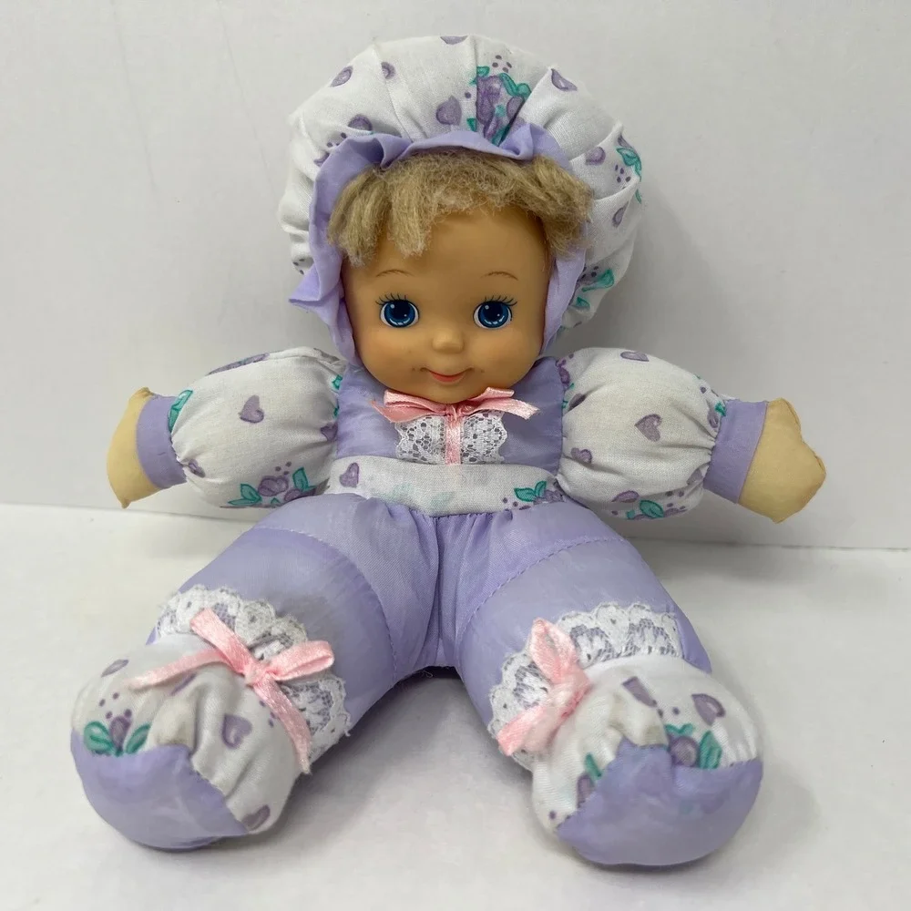 Loving Wonders Soft Luv Baby Doll 8 Inch Purple Floral Nylon Plush Vintage 90s